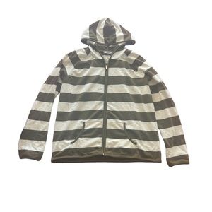 Olive and cream striped zip-up with gold zipper